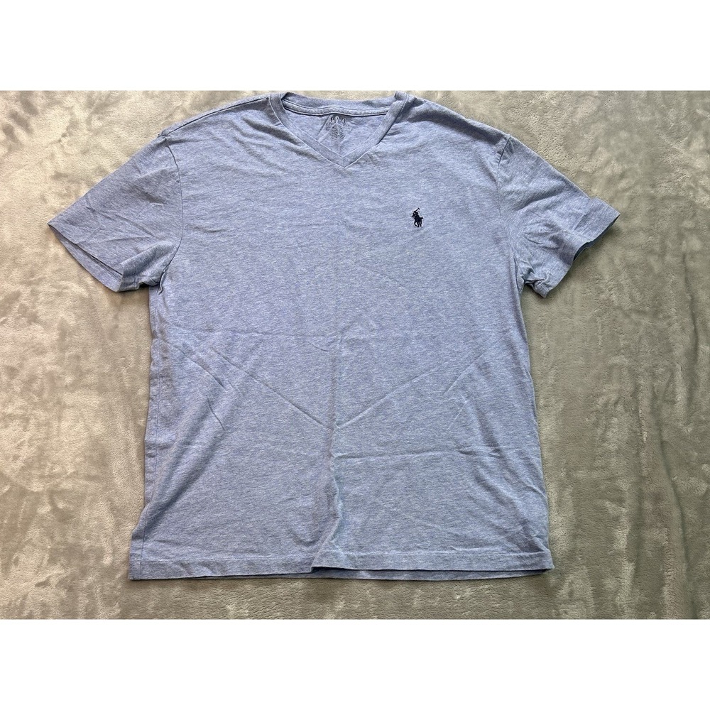 Polo Ralph Lauren T-Shirt Mens M V-Neck Classic Fit Pony Heather Blue Preppy